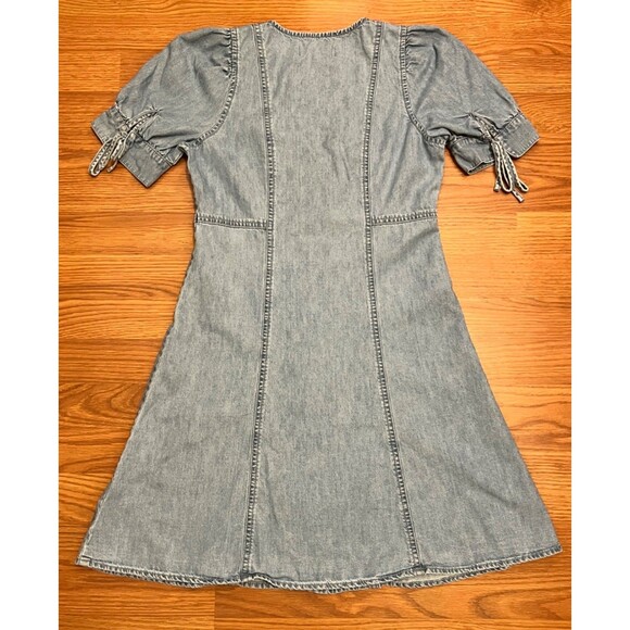 MADEWELL Blue Denim Chambray A-Line Mini Dress Puff Sleeve Button Front 00 XS - Picture 2 of 8
